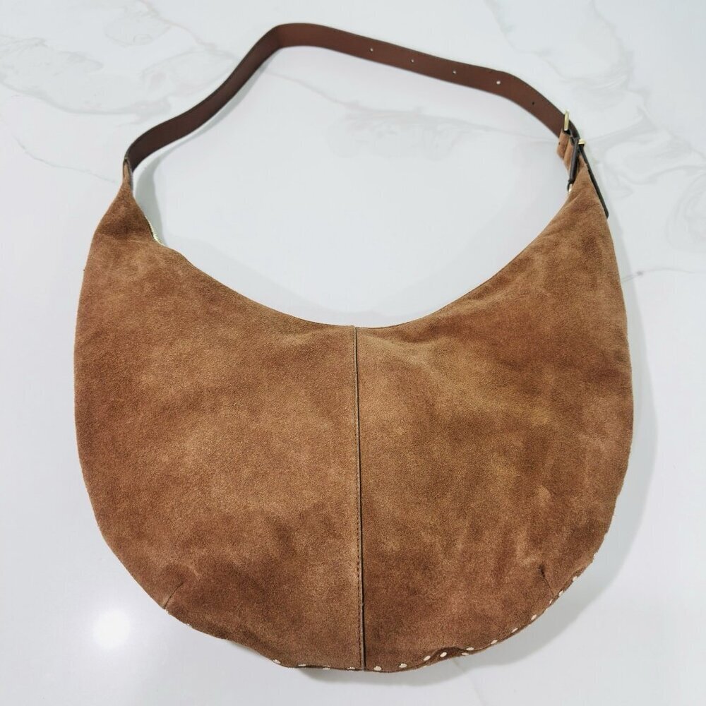 Madewell Essential Curve Shoulder Bag Aged Camel Suede Leather Green NWOT - Picture 6 of 15